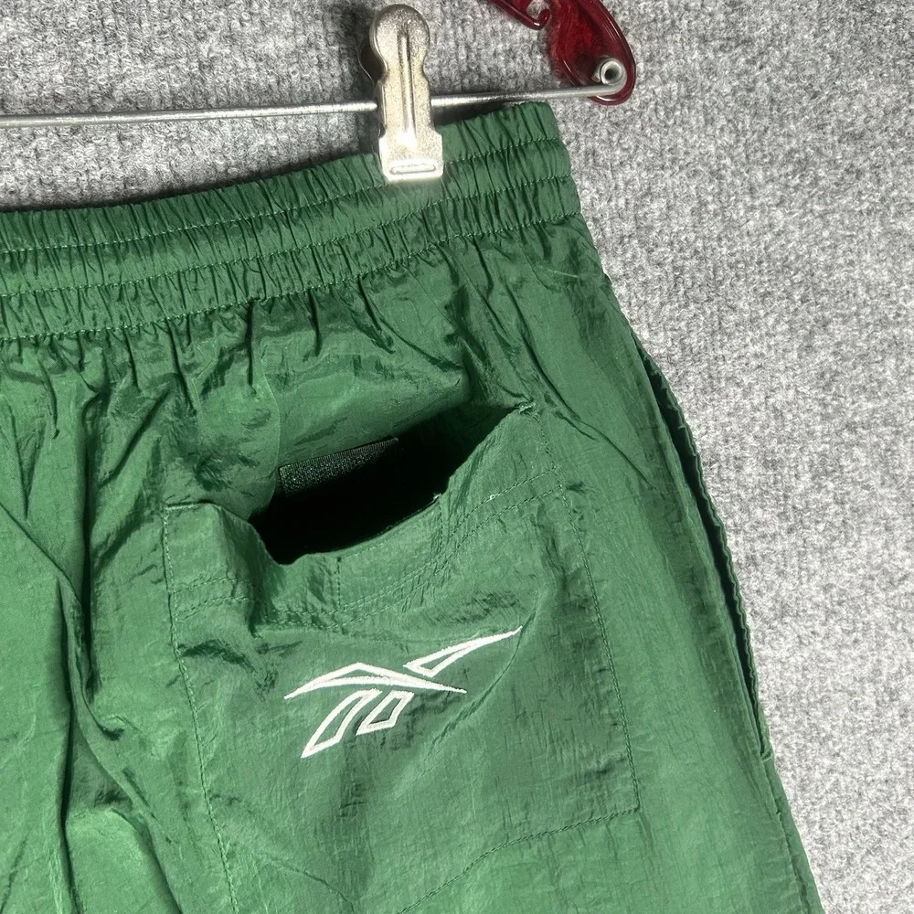 Vintage 90's Reebok Nylon‎ Track Pants Size Medium Green Logo Embroidered
